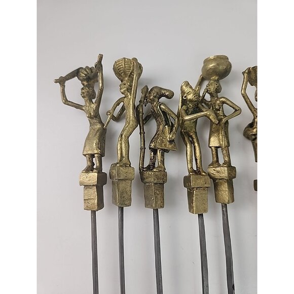 12 Vintage Unique African Brass & Stainless Steel Kebab Skewers 19" Souvlaki - Picture 5 of 9